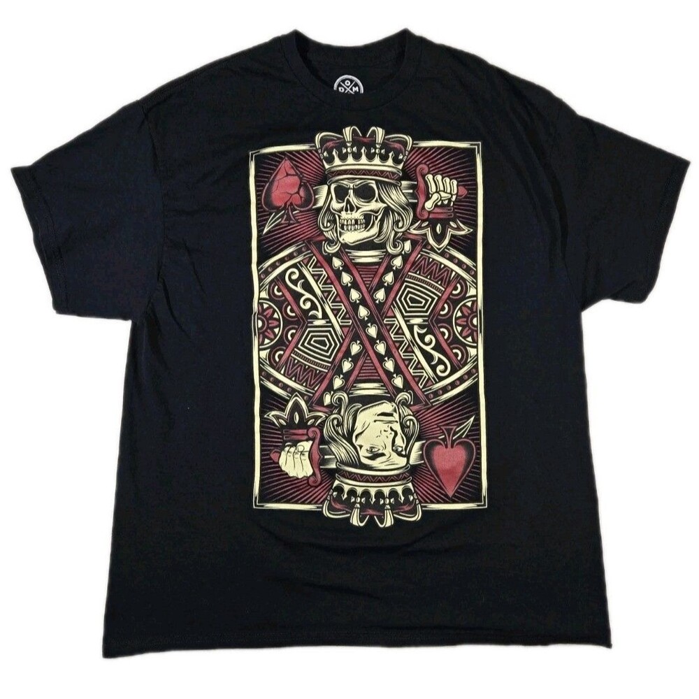 Mens DOM Skeleton King Of Spades Playing Card Short Sleeve T Shirt Black XL
